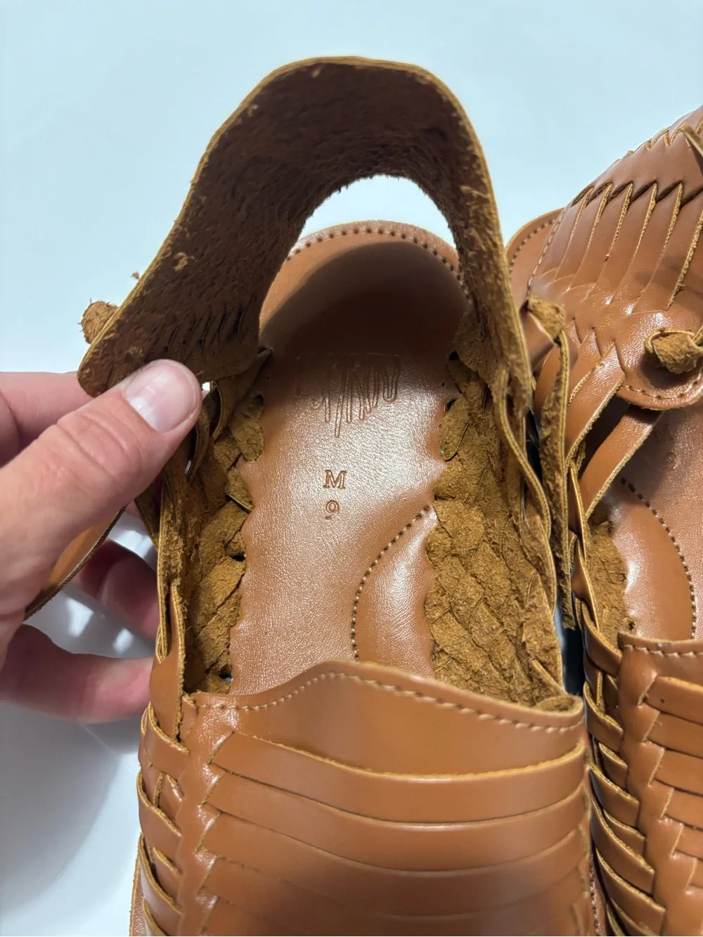 Espiritu Men’s Size 9 Tan Brown Woven Leather Huarache Sandals Mexican Slip On